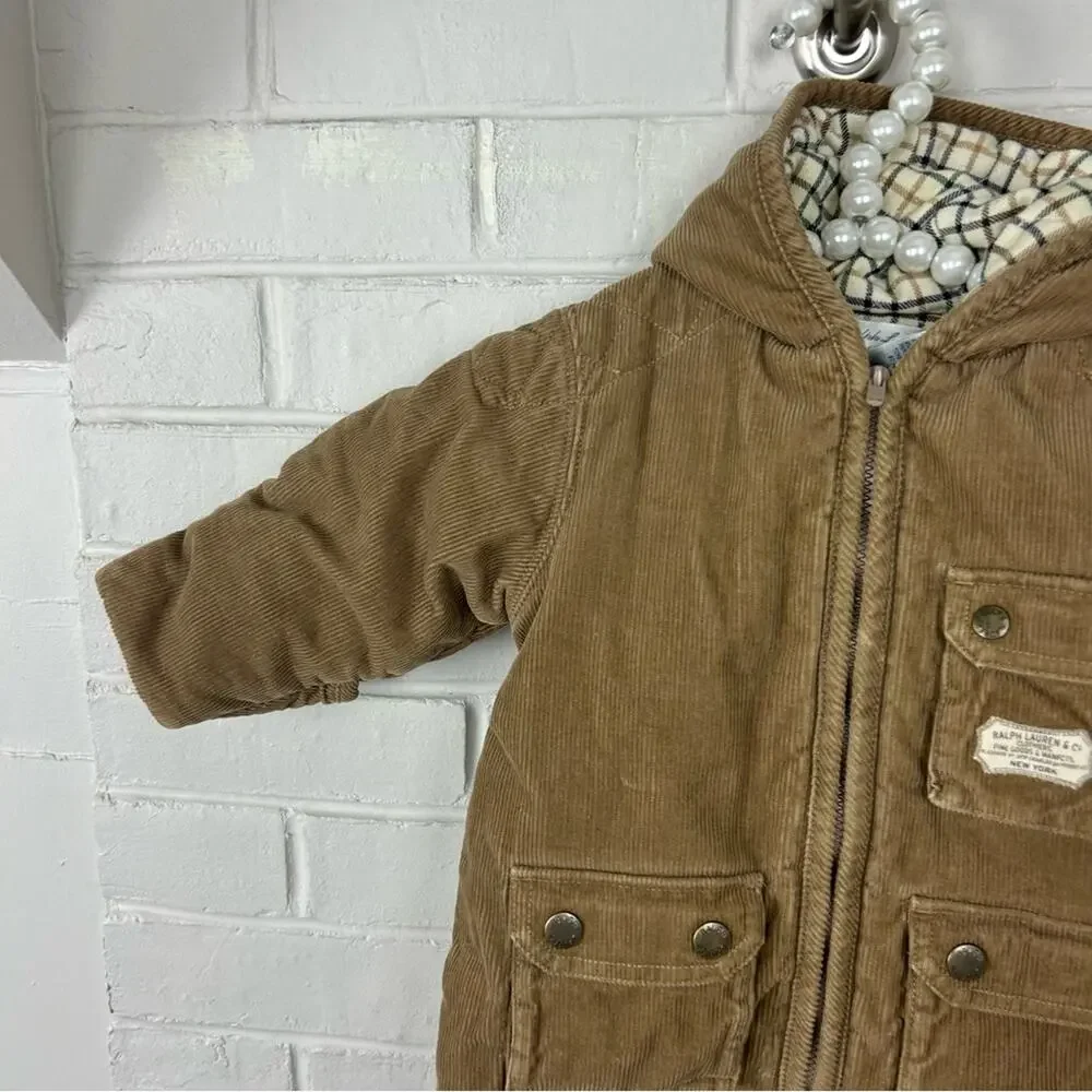 Ralph Lauren Baby Corduroy Plaid Flannel Lined Snow Bunting Size 6 MOS